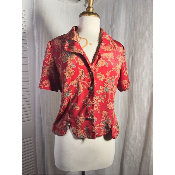 Leslie Fay | Women’s | Blouses | Petite S | Vintage Red Victorian Button Down To - Picture 1 of 5